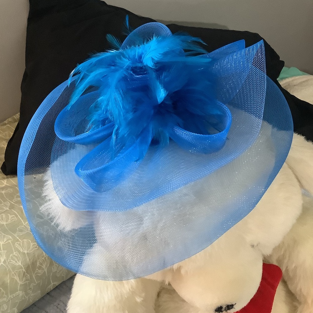 Vintage Blue Feathered Derby Clip Hat